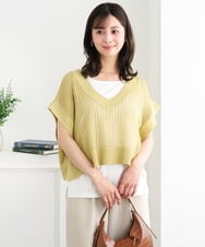 F1FGD50160 MK MICHEL KLEIN(小さいサイズ)(メゾン ドゥ サンク) 【小さいサイズ】[洗濯機で洗える]メッシュ編みニットベスト×タンクトップ ツインセット イエロー