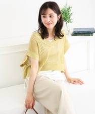 F1FGD50160 MK MICHEL KLEIN(小さいサイズ)(メゾン ドゥ サンク) 【小さいサイズ】[洗濯機で洗える]メッシュ編みニットベスト×タンクトップ ツインセット イエロー