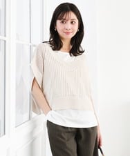 F1FGD50160 MK MICHEL KLEIN(小さいサイズ)(メゾン ドゥ サンク) 【小さいサイズ】[洗濯機で洗える]メッシュ編みニットベスト×タンクトップ ツインセット イエロー
