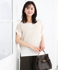 F1FGD50160 MK MICHEL KLEIN(小さいサイズ)(メゾン ドゥ サンク) 【小さいサイズ】[洗濯機で洗える]メッシュ編みニットベスト×タンクトップ ツインセット イエロー