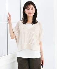 F1FGD50160 MK MICHEL KLEIN(小さいサイズ)(メゾン ドゥ サンク) 【小さいサイズ】[洗濯機で洗える]メッシュ編みニットベスト×タンクトップ ツインセット ベージュ