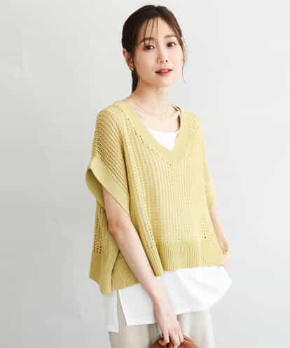 F1FGD50160 MK MICHEL KLEIN(小さいサイズ) 【小さいサイズ】[洗濯機で洗える]メッシュ編みニットベスト×タンクトップ ツインセット