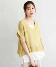 F1FGD50160 MK MICHEL KLEIN(小さいサイズ)(メゾン ドゥ サンク) 【小さいサイズ】[洗濯機で洗える]メッシュ編みニットベスト×タンクトップ ツインセット イエロー