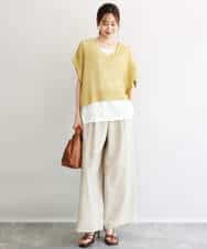 F1FGD50160 MK MICHEL KLEIN(小さいサイズ)(メゾン ドゥ サンク) 【小さいサイズ】[洗濯機で洗える]メッシュ編みニットベスト×タンクトップ ツインセット イエロー