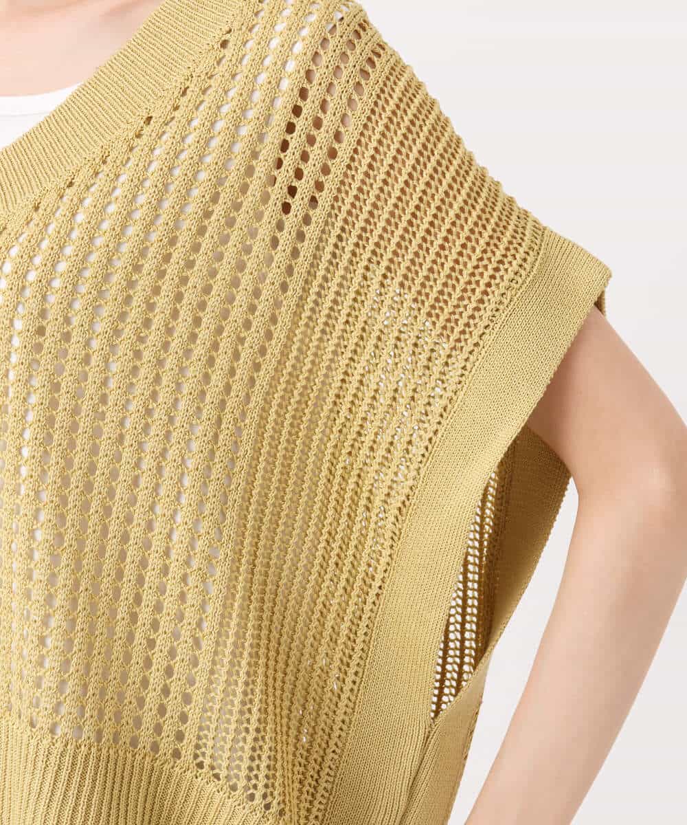 F1FGD50160 MK MICHEL KLEIN(小さいサイズ)(メゾン ドゥ サンク) 【小さいサイズ】[洗濯機で洗える]メッシュ編みニットベスト×タンクトップ ツインセット イエロー