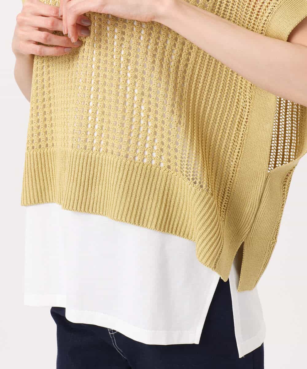 F1FGD50160 MK MICHEL KLEIN(小さいサイズ)(メゾン ドゥ サンク) 【小さいサイズ】[洗濯機で洗える]メッシュ編みニットベスト×タンクトップ ツインセット イエロー