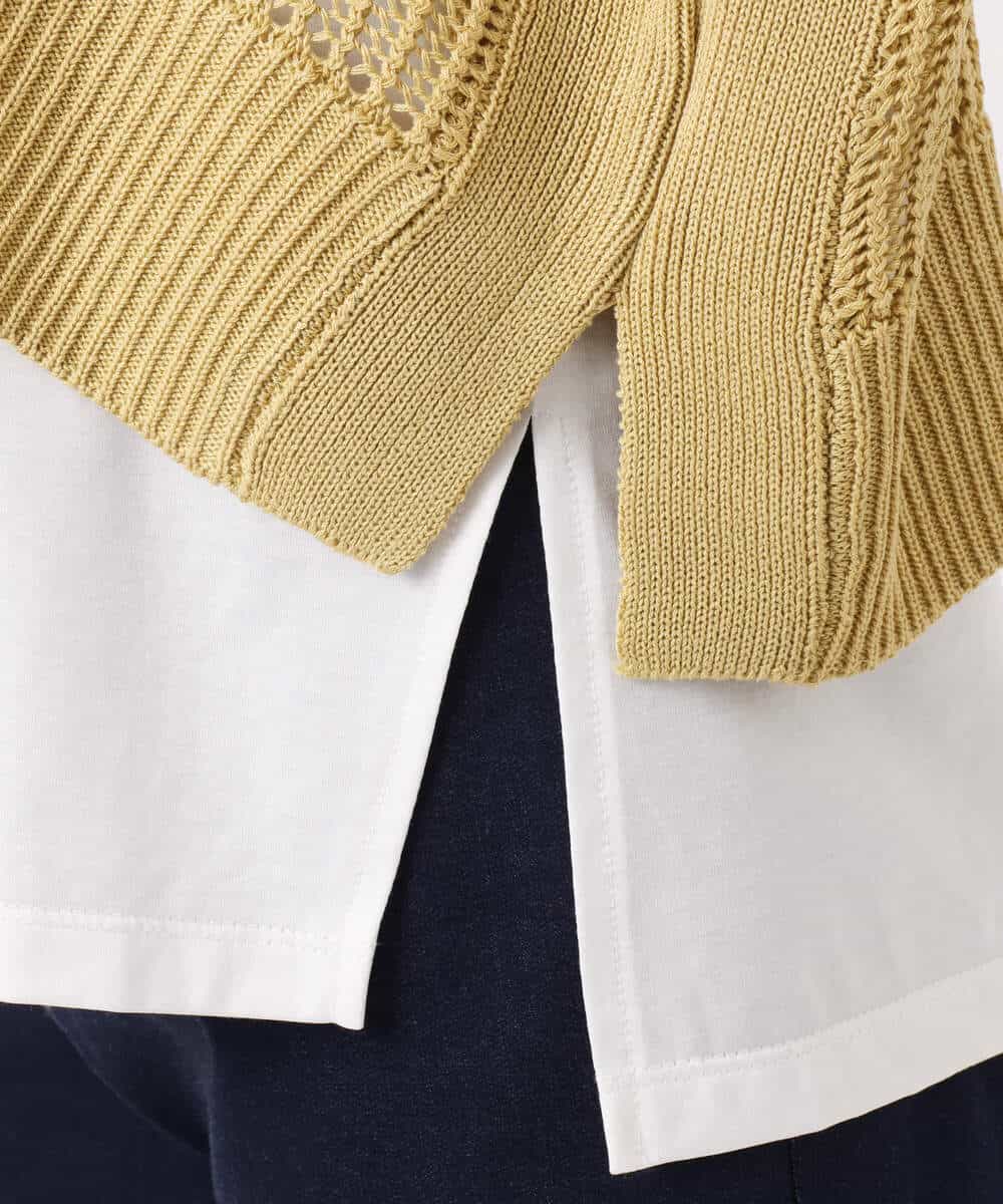 F1FGD50160 MK MICHEL KLEIN(小さいサイズ)(メゾン ドゥ サンク) 【小さいサイズ】[洗濯機で洗える]メッシュ編みニットベスト×タンクトップ ツインセット イエロー