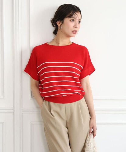 F1FGD51120 MK MICHEL KLEIN(小さいサイズ) 【小さいサイズ】[UVカット/洗える]マリンボーダーニット