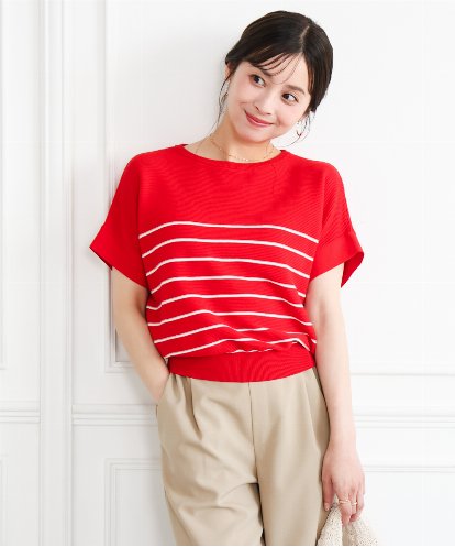 F1FGD51120 MK MICHEL KLEIN(小さいサイズ) 【小さいサイズ】[UVカット/洗える]マリンボーダーニット