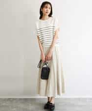 F1FGD51120 MK MICHEL KLEIN(小さいサイズ)(メゾン ドゥ サンク) 【小さいサイズ】[UVカット/洗える]マリンボーダーニット キャメル