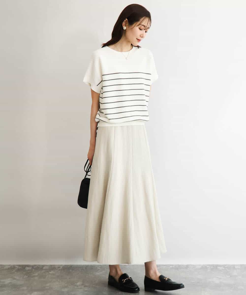 F1FGD51120 MK MICHEL KLEIN(小さいサイズ)(メゾン ドゥ サンク) 【小さいサイズ】[UVカット/洗える]マリンボーダーニット キャメル