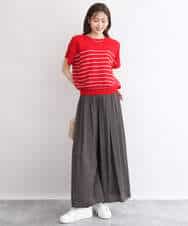 F1FGD51120 MK MICHEL KLEIN(小さいサイズ)(メゾン ドゥ サンク) 【小さいサイズ】[UVカット/洗える]マリンボーダーニット キャメル