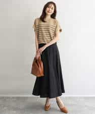 F1FGD51120 MK MICHEL KLEIN(小さいサイズ)(メゾン ドゥ サンク) 【小さいサイズ】[UVカット/洗える]マリンボーダーニット キャメル