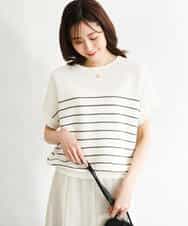 F1FGD51120 MK MICHEL KLEIN(小さいサイズ)(メゾン ドゥ サンク) 【小さいサイズ】[UVカット/洗える]マリンボーダーニット ホワイト