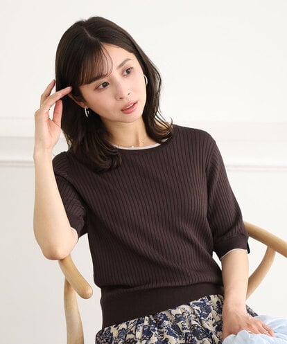 F1FGD53120 MK MICHEL KLEIN(小さいサイズ) 【小さいサイズ】[UVカット/洗える]ワイドリブ配色デザインニット