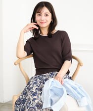 F1FGD53120 MK MICHEL KLEIN(小さいサイズ)(メゾン ドゥ サンク) 【小さいサイズ】[UVカット/洗える]ワイドリブ配色デザインニット ブラウン