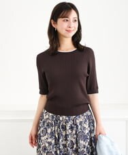 F1FGD53120 MK MICHEL KLEIN(小さいサイズ)(メゾン ドゥ サンク) 【小さいサイズ】[UVカット/洗える]ワイドリブ配色デザインニット ブラウン