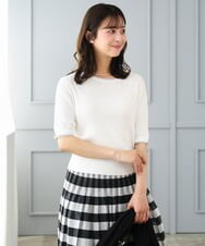 F1FGD53120 MK MICHEL KLEIN(小さいサイズ)(メゾン ドゥ サンク) 【小さいサイズ】[UVカット/洗える]ワイドリブ配色デザインニット ブラウン