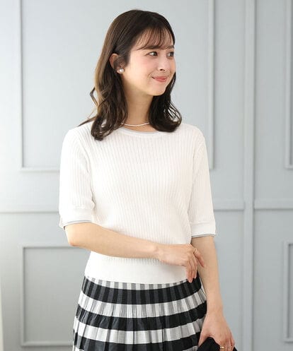 F1FGD53120 MK MICHEL KLEIN(小さいサイズ) 【小さいサイズ】[UVカット/洗える]ワイドリブ配色デザインニット
