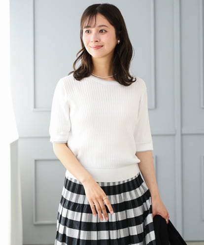 F1FGD53120 MK MICHEL KLEIN(小さいサイズ) 【小さいサイズ】[UVカット/洗える]ワイドリブ配色デザインニット