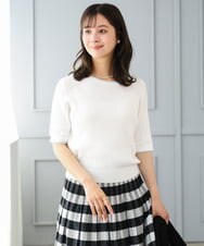 F1FGD53120 MK MICHEL KLEIN(小さいサイズ)(メゾン ドゥ サンク) 【小さいサイズ】[UVカット/洗える]ワイドリブ配色デザインニット ホワイト