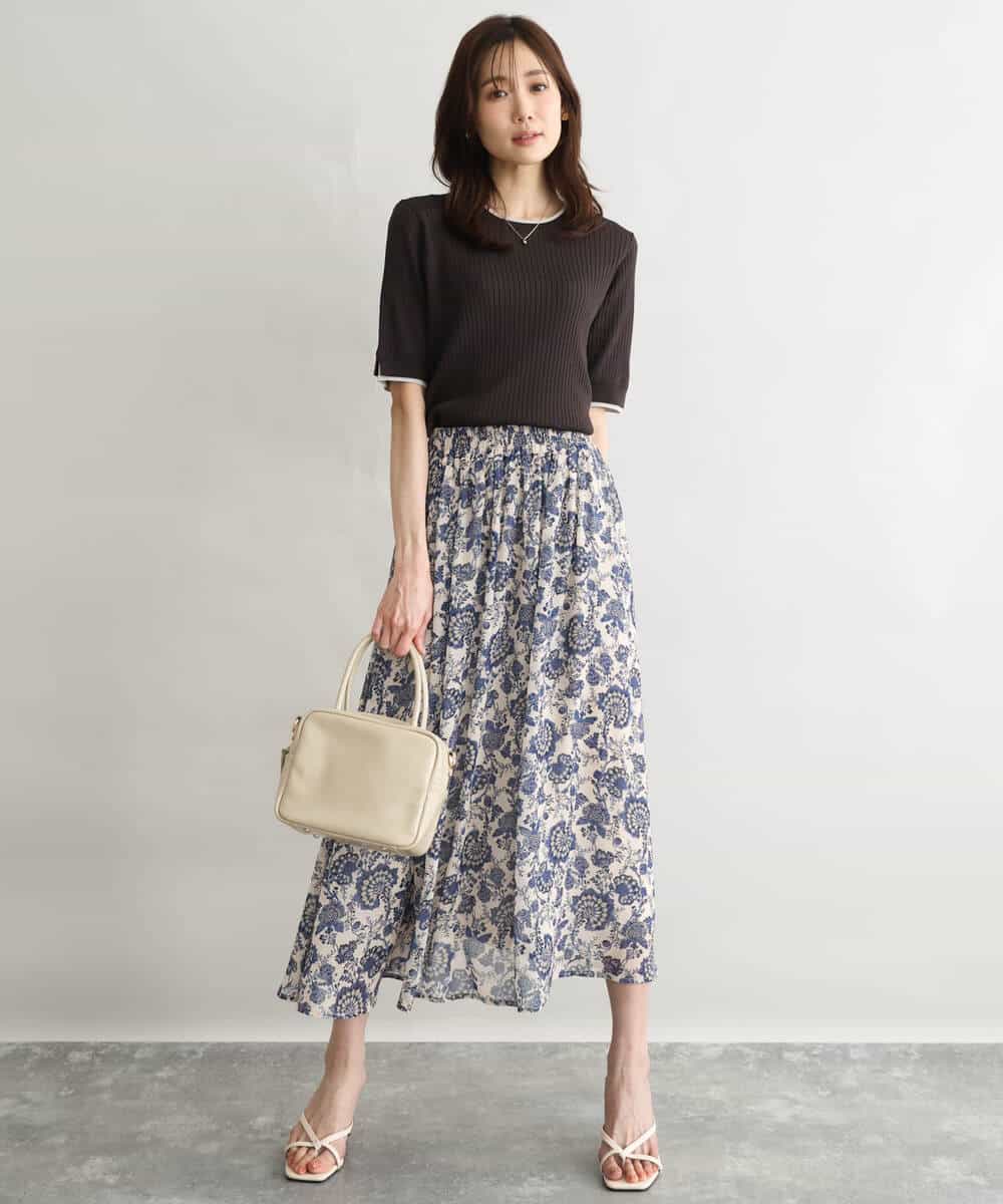 F1FGD53120 MK MICHEL KLEIN(小さいサイズ)(メゾン ドゥ サンク) 【小さいサイズ】[UVカット/洗える]ワイドリブ配色デザインニット ブラウン