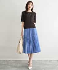 F1FGD53120 MK MICHEL KLEIN(小さいサイズ)(メゾン ドゥ サンク) 【小さいサイズ】[UVカット/洗える]ワイドリブ配色デザインニット ブラウン