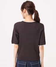 F1FGD53120 MK MICHEL KLEIN(小さいサイズ)(メゾン ドゥ サンク) 【小さいサイズ】[UVカット/洗える]ワイドリブ配色デザインニット ブラウン