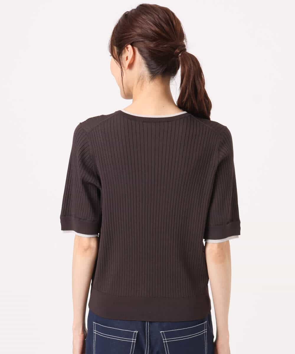 F1FGD53120 MK MICHEL KLEIN(小さいサイズ)(メゾン ドゥ サンク) 【小さいサイズ】[UVカット/洗える]ワイドリブ配色デザインニット ブラウン