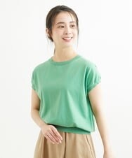 F1FGS28110 MK MICHEL KLEIN(小さいサイズ)(メゾン ドゥ サンク) 【小さいサイズ】バックパール調釦デザイン半袖ニット/洗える グリーン
