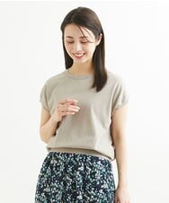 F1FGS28110 MK MICHEL KLEIN(小さいサイズ)(メゾン ドゥ サンク) 【小さいサイズ】バックパール調釦デザイン半袖ニット/洗える グリーン
