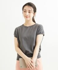 F1FGS28110 MK MICHEL KLEIN(小さいサイズ)(メゾン ドゥ サンク) 【小さいサイズ】バックパール調釦デザイン半袖ニット/洗える グリーン