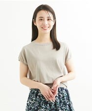 F1FGS28110 MK MICHEL KLEIN(小さいサイズ)(メゾン ドゥ サンク) 【小さいサイズ】バックパール調釦デザイン半袖ニット/洗える モカ