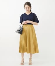 F1FGV46120 MK MICHEL KLEIN(小さいサイズ)(メゾン ドゥ サンク) 【小さいサイズ】シアーパフスリーブVネックニット/洗える ブルー