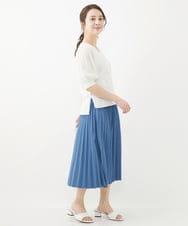F1FGV46120 MK MICHEL KLEIN(小さいサイズ)(メゾン ドゥ サンク) 【小さいサイズ】シアーパフスリーブVネックニット/洗える ブルー