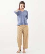 F1FGV46120 MK MICHEL KLEIN(小さいサイズ)(メゾン ドゥ サンク) 【小さいサイズ】シアーパフスリーブVネックニット/洗える ブルー
