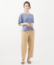F1FGV46120 MK MICHEL KLEIN(小さいサイズ)(メゾン ドゥ サンク) 【小さいサイズ】シアーパフスリーブVネックニット/洗える ブルー