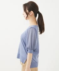F1FGV46120 MK MICHEL KLEIN(小さいサイズ)(メゾン ドゥ サンク) 【小さいサイズ】シアーパフスリーブVネックニット/洗える ブルー