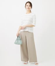 F1FGV50090 MK MICHEL KLEIN(小さいサイズ)(メゾン ドゥ サンク) 【小さいサイズ】シャーリングプリーツ加工デザインコンパクトニット/洗える ボーダー