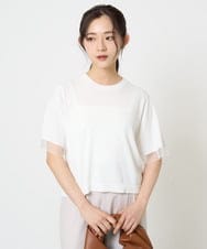 F1FHA52120 MK MICHEL KLEIN(小さいサイズ)(メゾン ドゥ サンク) 【小さいサイズ】袖シアークロップドニット/接触冷感/UVカット/洗える ホワイト
