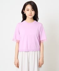 F1FHA52120 MK MICHEL KLEIN(小さいサイズ)(メゾン ドゥ サンク) 【小さいサイズ】袖シアークロップドニット/接触冷感/UVカット/洗える ホワイト