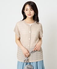 F1FHA56150 MK MICHEL KLEIN(小さいサイズ)(メゾン ドゥ サンク) 【小さいサイズ】ボーダー透かし編みニット×タンクトップ/洗える ベージュ