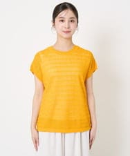F1FHA56150 MK MICHEL KLEIN(小さいサイズ)(メゾン ドゥ サンク) 【小さいサイズ】ボーダー透かし編みニット×タンクトップ/洗える ベージュ