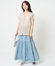 F1FHA56150 MK MICHEL KLEIN(小さいサイズ)(メゾン ドゥ サンク) 【小さいサイズ】ボーダー透かし編みニット×タンクトップ/洗える ベージュ