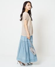 F1FHA56150 MK MICHEL KLEIN(小さいサイズ)(メゾン ドゥ サンク) 【小さいサイズ】ボーダー透かし編みニット×タンクトップ/洗える ベージュ