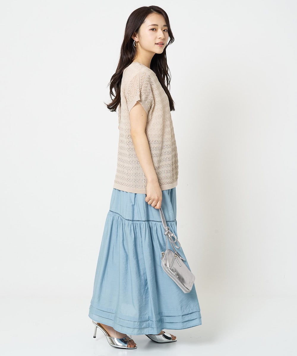 F1FHA56150 MK MICHEL KLEIN(小さいサイズ)(メゾン ドゥ サンク) 【小さいサイズ】ボーダー透かし編みニット×タンクトップ/洗える ベージュ