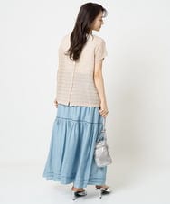 F1FHA56150 MK MICHEL KLEIN(小さいサイズ)(メゾン ドゥ サンク) 【小さいサイズ】ボーダー透かし編みニット×タンクトップ/洗える ベージュ