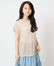 F1FHA56150 MK MICHEL KLEIN(小さいサイズ)(メゾン ドゥ サンク) 【小さいサイズ】ボーダー透かし編みニット×タンクトップ/洗える ベージュ