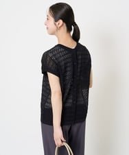 F1FHA56150 MK MICHEL KLEIN(小さいサイズ)(メゾン ドゥ サンク) 【小さいサイズ】ボーダー透かし編みニット×タンクトップ/洗える ブラック