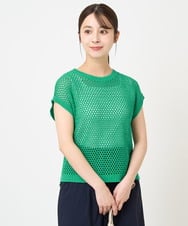 F1FHV62130 MK MICHEL KLEIN(小さいサイズ)(メゾン ドゥ サンク) 【小さいサイズ】メッシュ編みショート丈ニット/洗える グリーン